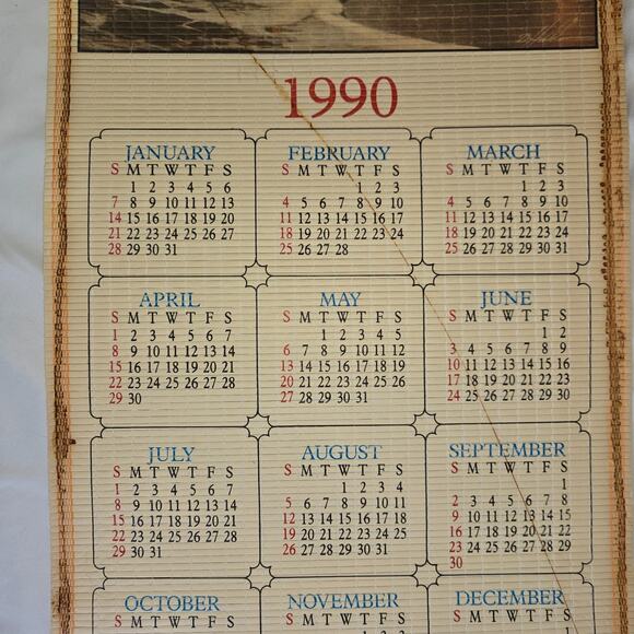 Giftco Bamboo Scroll Calendar Two-Sided 1990 1991 Wall Hang Footprints Deer Duck - Picture 7 of 16